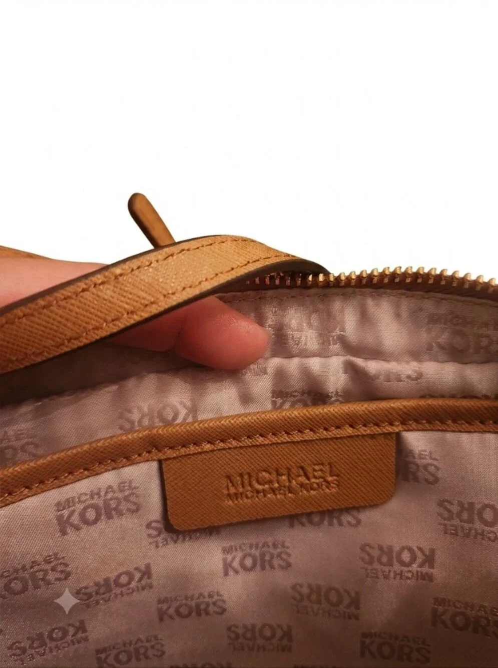 Michael Kors Beige and Brown MK Logo Messenger Bag